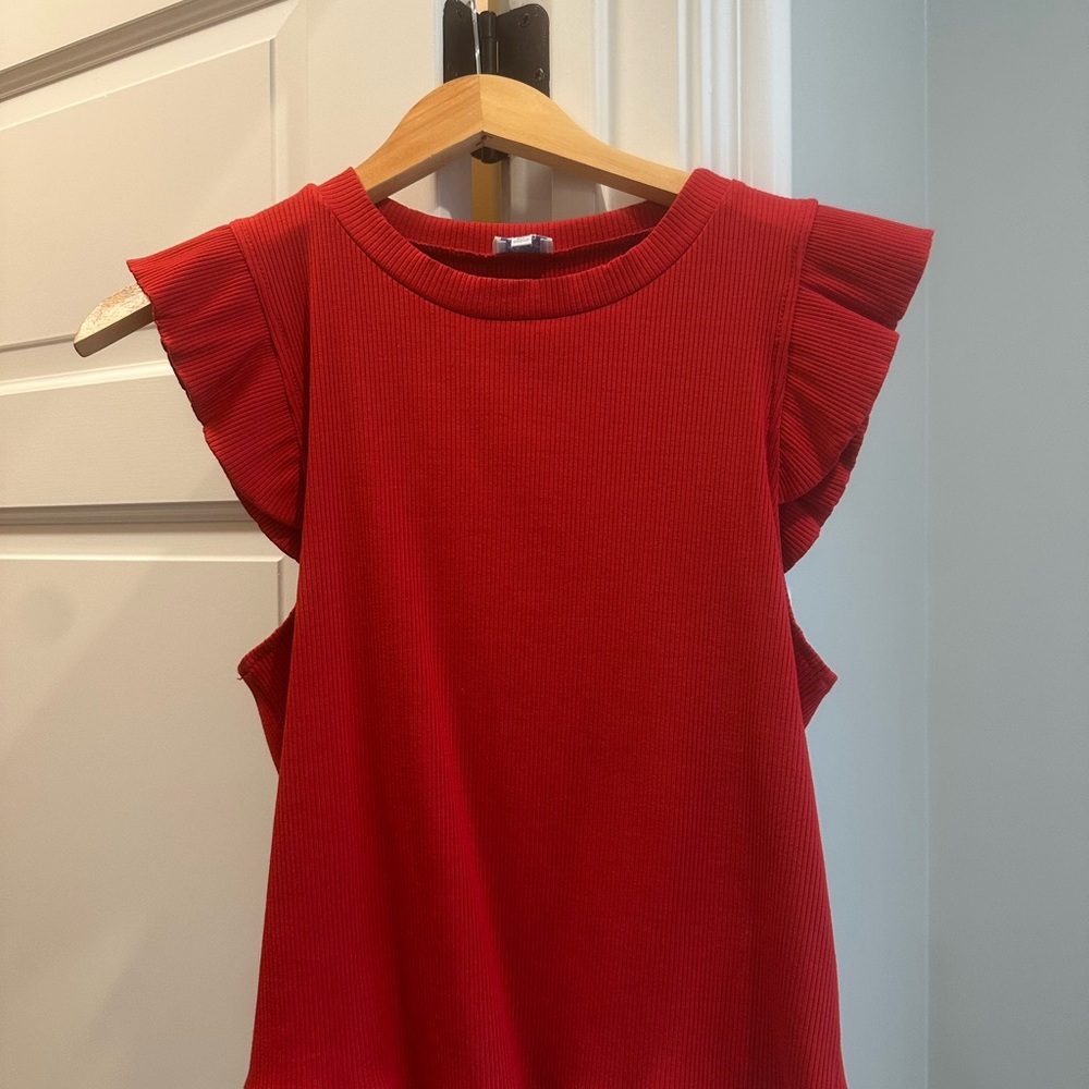 Red Ruffle Sleeve Top